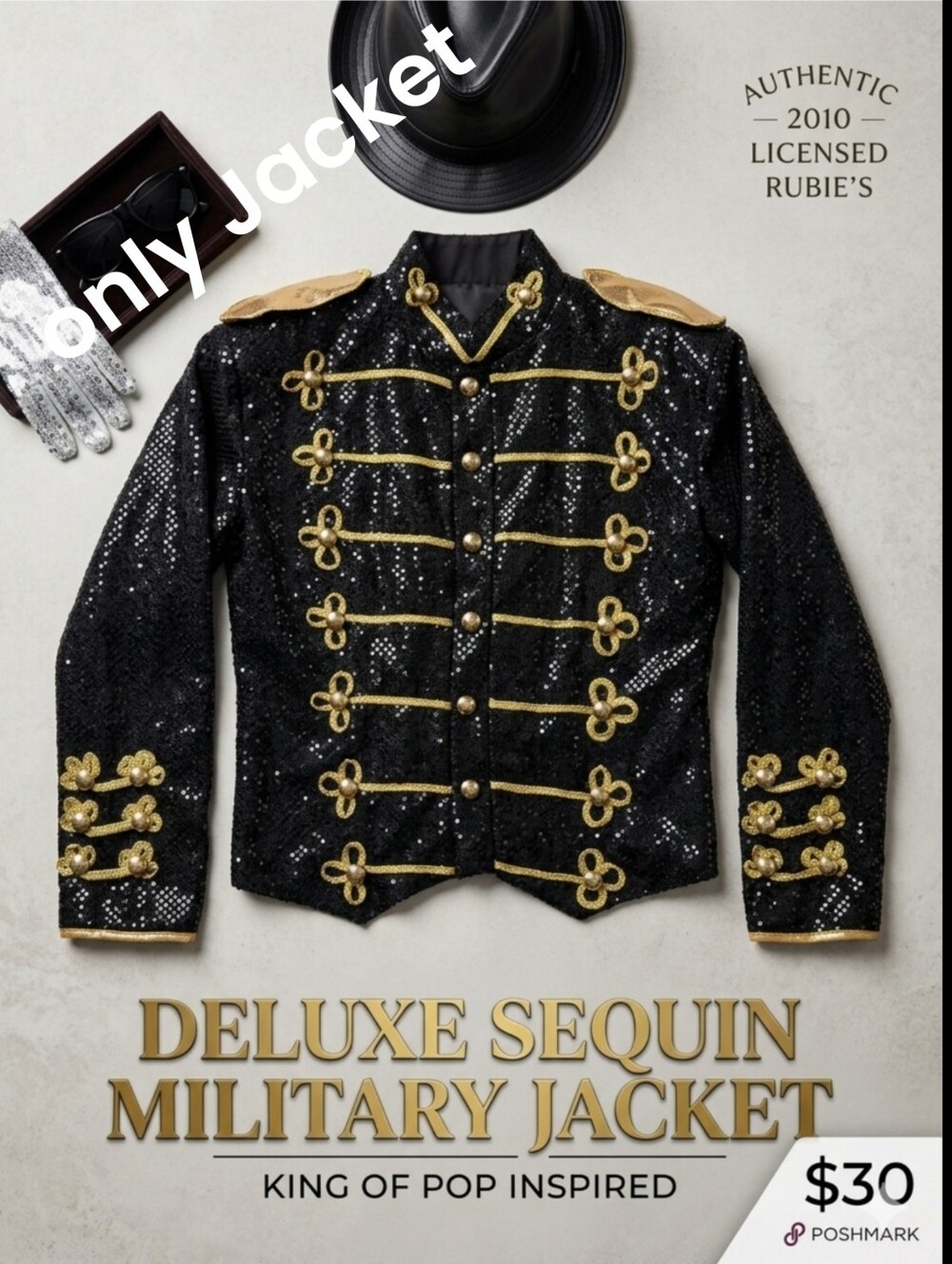 Official 2010 Rubie’s Michael Jackson Sequin Military Jacket Costume Adult L